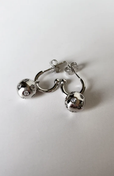 Pickleball Baby Belle Bling Hoop Huggie Silver Earrings