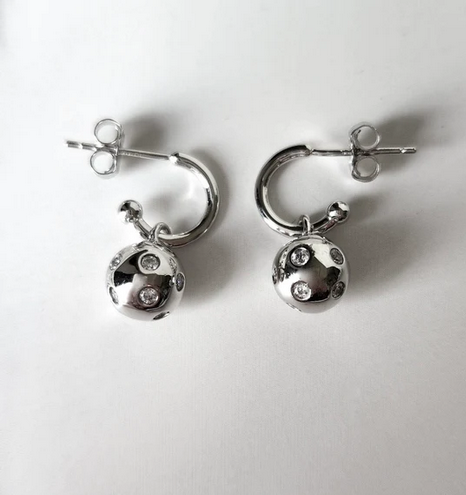 Pickleball Baby Belle Bling Hoop Huggie Silver Earrings