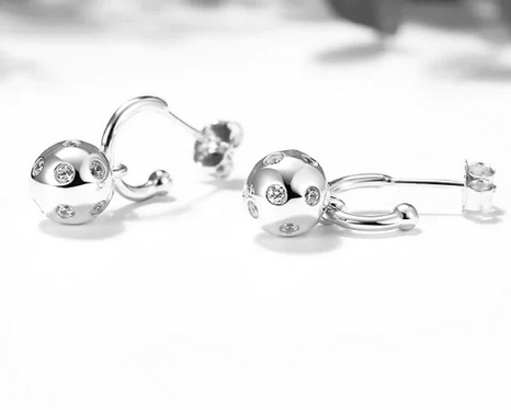 Pickleball Baby Belle Bling Hoop Huggie Silver Earrings