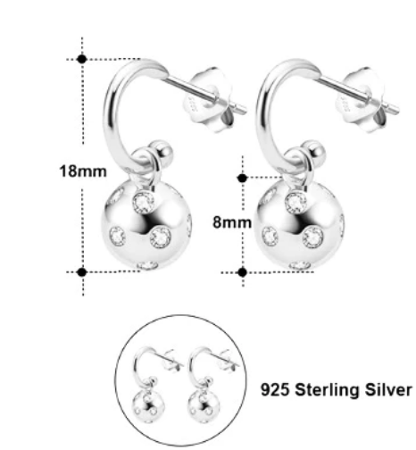 Pickleball Baby Belle Bling Hoop Huggie Silver Earrings