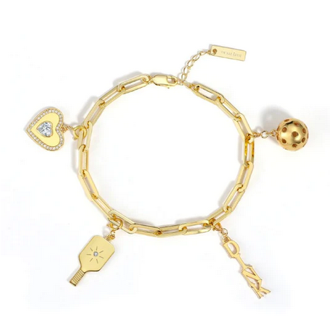 Pickleball Pickle Me Charmed Pickleball Bracelet Gold, charm bracelet, pickleball jewelry, pickle ball jewelry, pickleball jewelry, pickleball necklace, best pickleball gifts, pickleball for women
