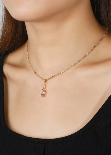 Pickleball Bling Belle Solitaire Gold Necklace