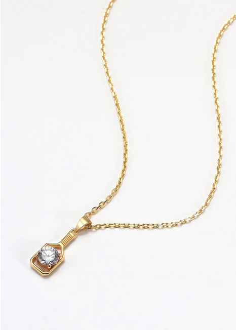 Pickleball Bling Belle Solitaire Gold Necklace