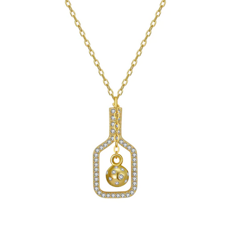 Pickleball The Mini Volley Plus Gold Necklace, pickleball paddle necklace, diamond pickle ball, best pickleball gifts, pickleball jewelry, pickleball gifts, pickle ball,