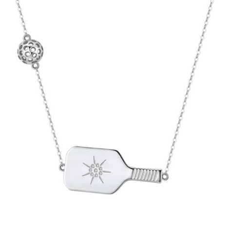 Pickleball The Cross Court Silver Necklace, pickleball jewelry, pickle ball jewelry, pickleball jewelry, pickleball necklace, best pickleball gifts, pickleball for women