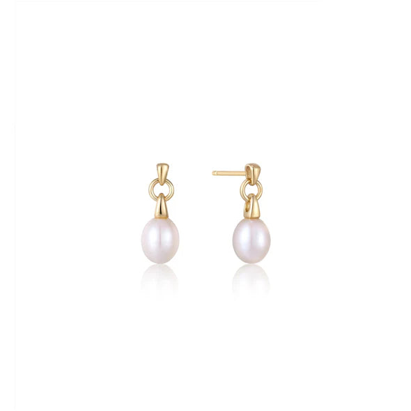 Pearl Drop Stud Earrings in Gold