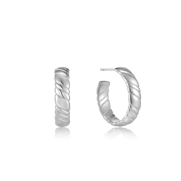Smooth Twist Hoop Stud Earrings in Silver