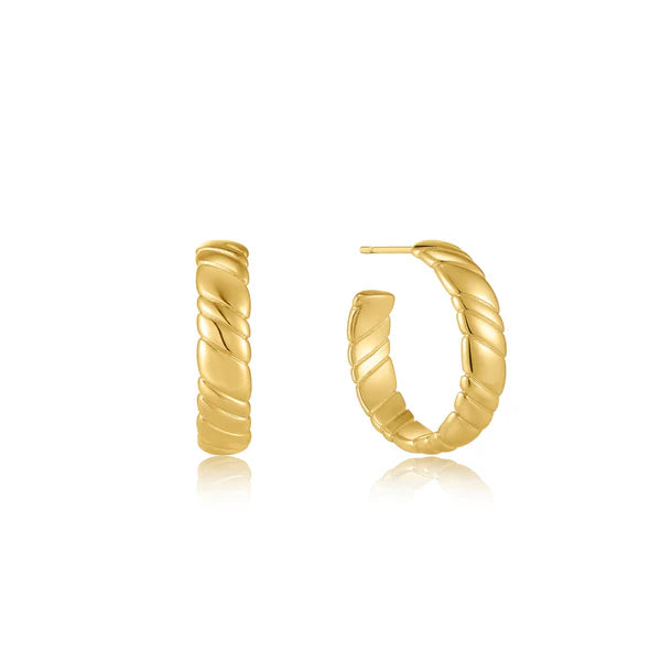 Smooth Twist Hoop Stud Earrings in Gold