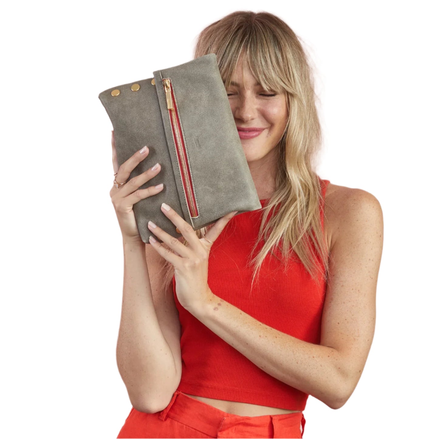 VIP MED Handbag in Pewter/Gold with Red Zip