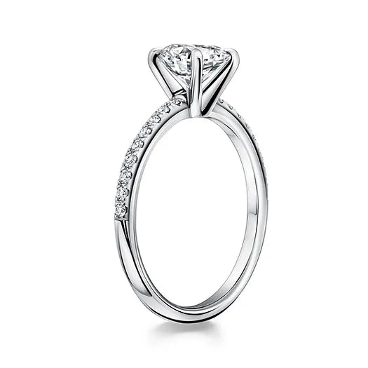 18KY Solitaire Semi-Mount Solitaire Engagement Ring w/ Thin Diamond Band