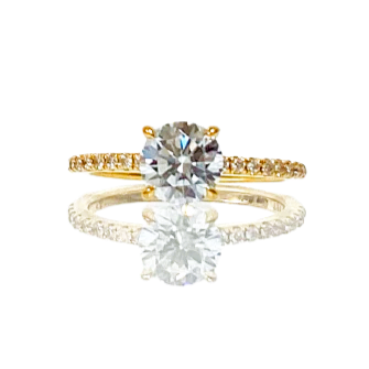 18KY Solitaire Semi-Mount Solitaire Engagement Ring w/ Thin Diamond Band