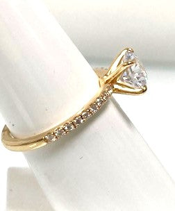 18KY Solitaire Semi-Mount Solitaire Engagement Ring w/ Thin Diamond Band