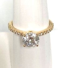 18KY Solitaire Semi-Mount Solitaire Engagement Ring w/ Thin Diamond Band
