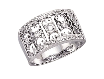 Antique Style Platinum Lattice Band w/Diamonds