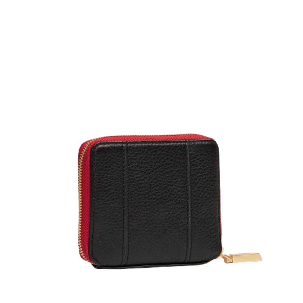5 NORTH Compact Wallet in Black/ Gold with Red Zip