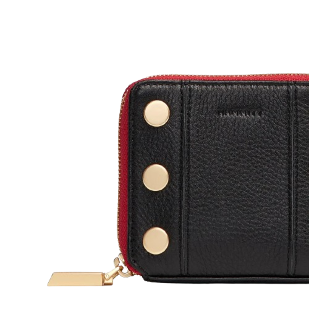 5 NORTH Compact Wallet in Black/ Gold with Red Zip