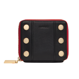 5 NORTH Compact Wallet in Black/ Gold with Red Zip