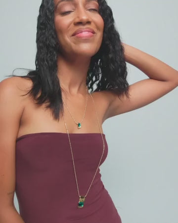 Load and play video in Gallery viewer, Long Double Necklace in Gold with Green Stones