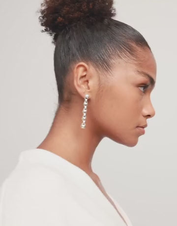 Load and play video in Gallery viewer, Long Beaded Line Earrings in Silver