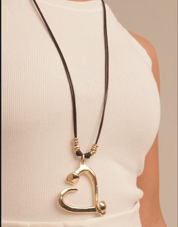 Load and play video in Gallery viewer, BIG LOVE Long Necklace in Gold/Leather