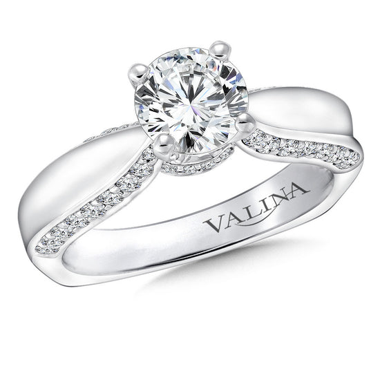 14KW Tapered Solitaire Semi-Mount Engagement Ring w/ Diamond Edged Shank
