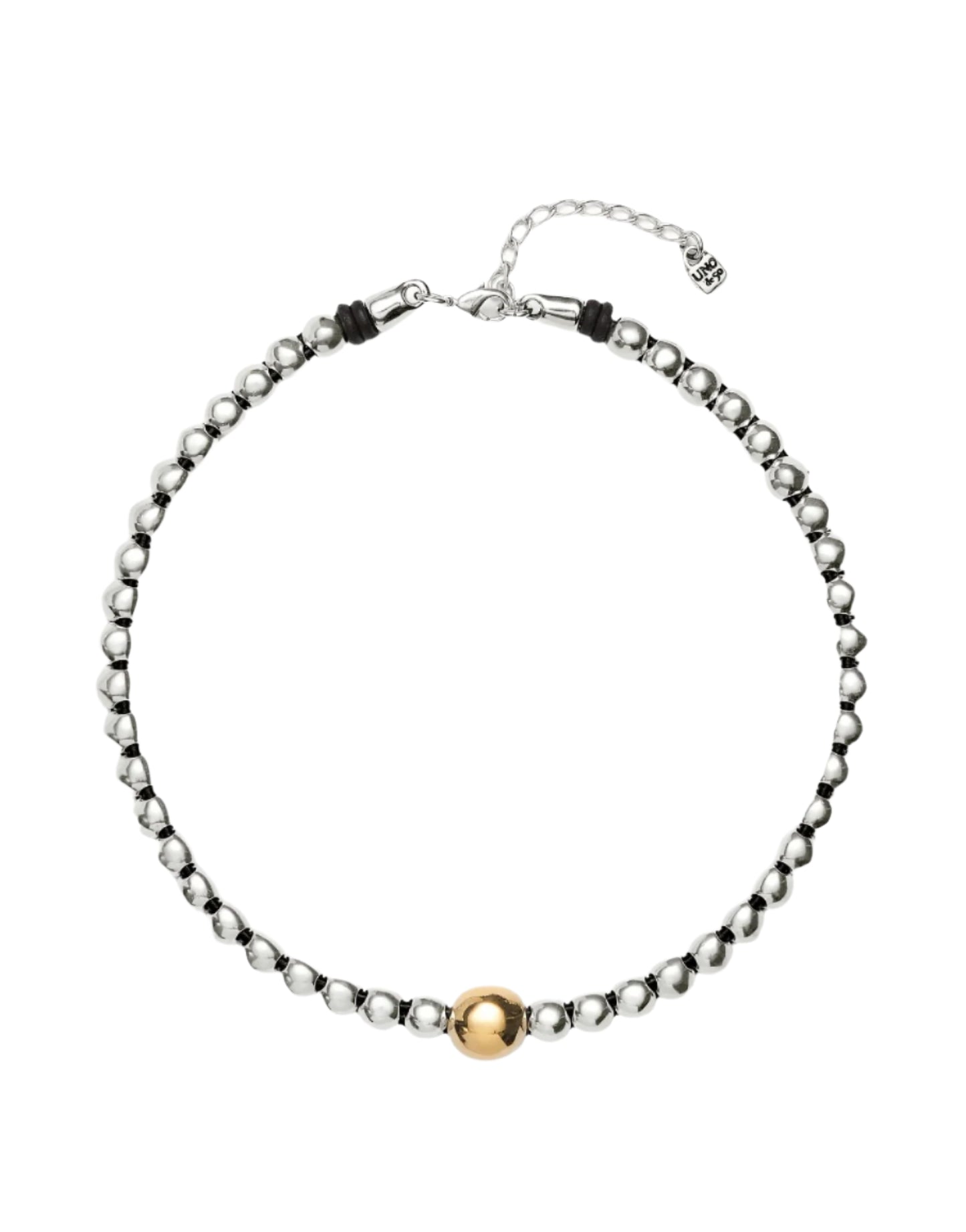 2 Tone Necklace in Silver with Center Gold Bead