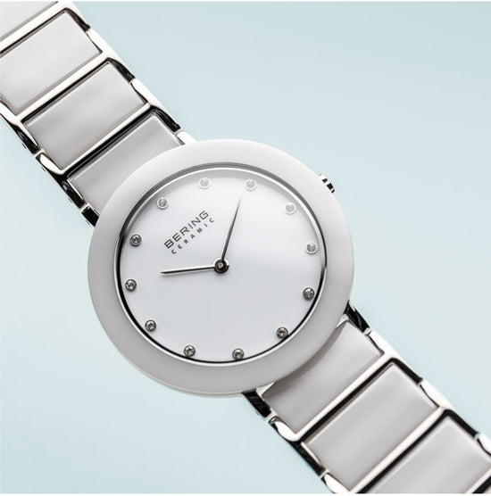 Ladies Ceramic Watch in White/ Silver
