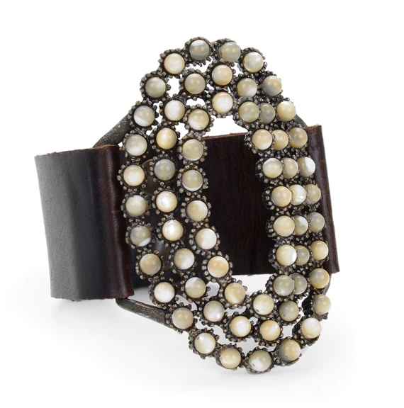 REBEL Large Open Center Oval Crystal and Leather Bracelet