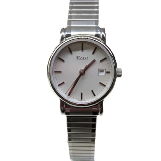 Rossi Ladies Stainless Steel Watch with Expansion band/ White Face/Date