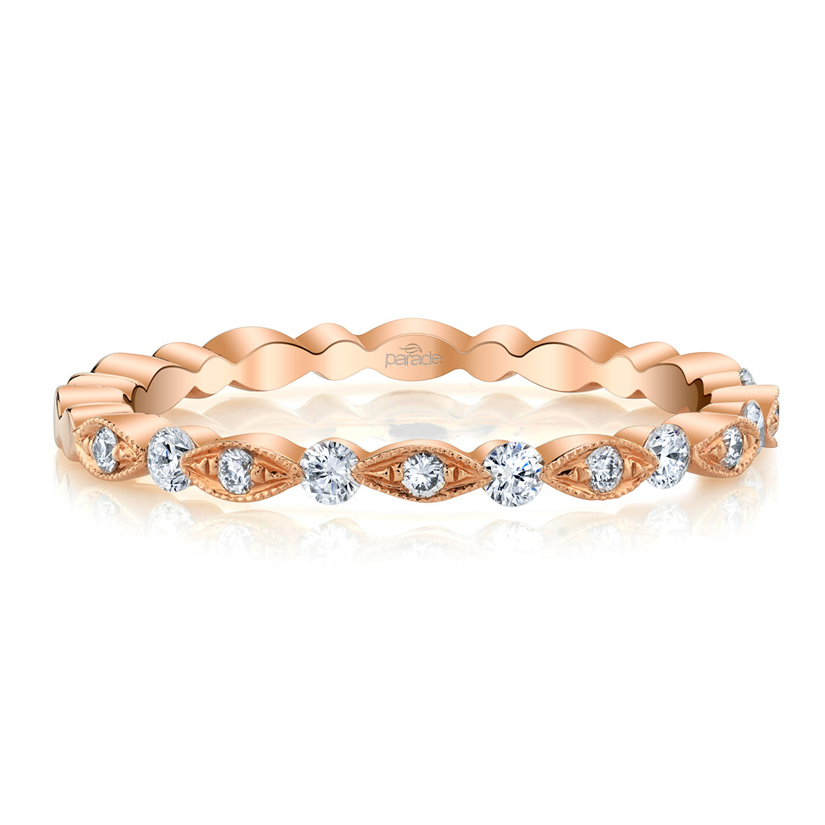 14k Yellow or Rose Gold Scalloped Diamond Band