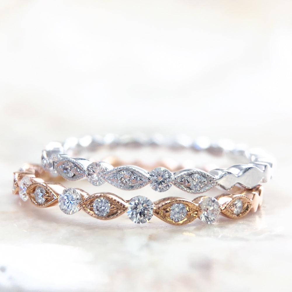 14k Yellow or Rose Gold Scalloped Diamond Band