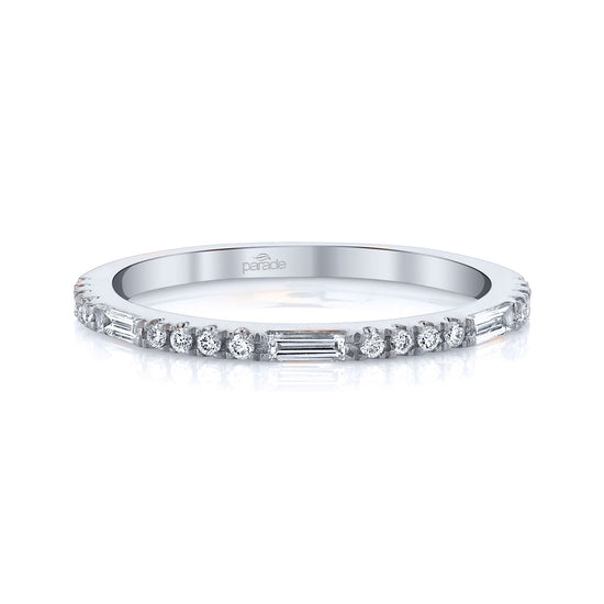 18k White Gold Band with White and Baguette Diamonds