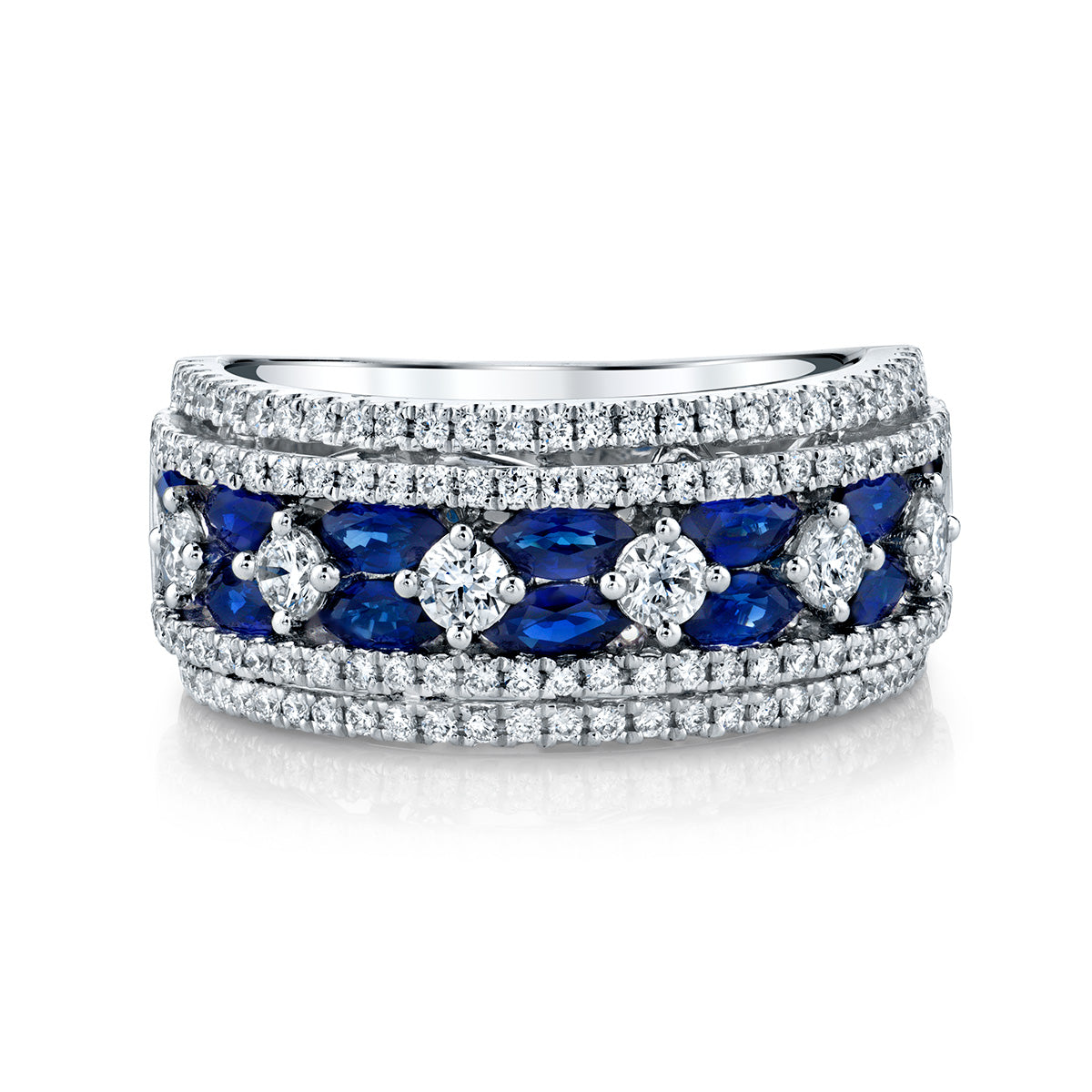 14k White Gold Diamond and Sapphire Band
