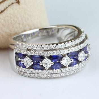 14k White Gold Diamond and Sapphire Band