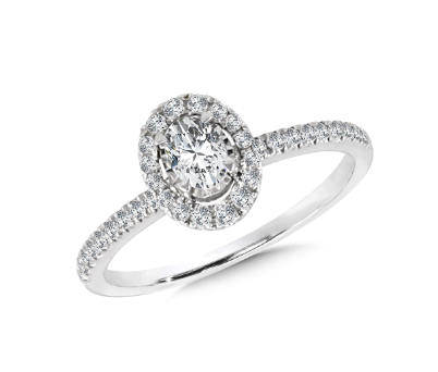 1/2 ctw Oval-Shaped Diamond Star Halo 14K White Gold Engagement Ring