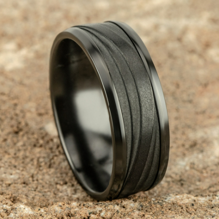 Benchmark 8mm Titanium Comfort Fit Wedding Band with Triple Wave Pattern