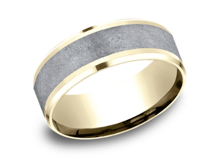 Benchmark 8mm 14k Gold and Tantalum Comfort Fit Wedding Band with Swirl Center and Polished Drop Bevel Edges