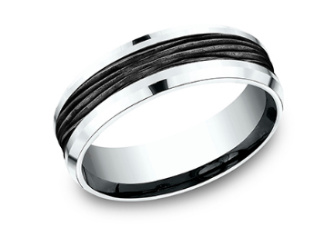 7mm TEAK Bark Textured Band in 14KW/ Black Titanium Band