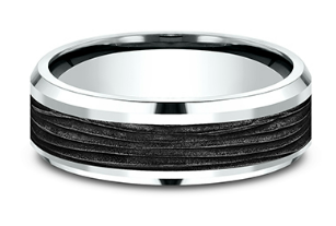 7mm TEAK Bark Textured Band in 14KW/ Black Titanium Band
