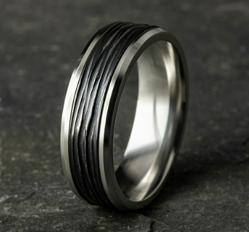 7mm TEAK Bark Textured Band in 14KW/ Black Titanium Band