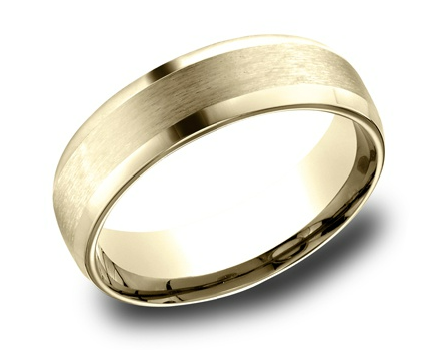 Benchmark 6.5mm 14k Gold Comfort Fit Wedding Band with Satin Center and Bevel Edges