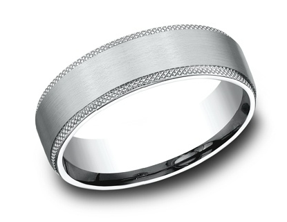 Benchmark 6.5mm 14k Gold Wedding Band with Satin Center and Knurled Edge