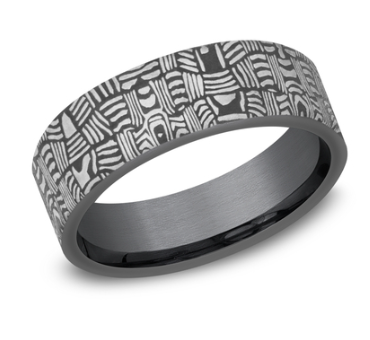 THE BASKET WEAVE - 7mm Comfort Fit Tantalum Wedding Band with Unique Tamascus Design