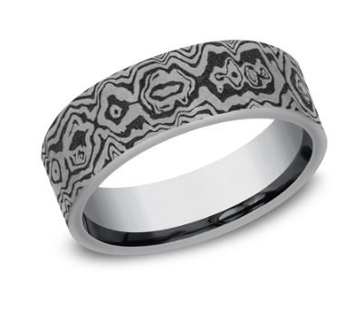7mm SWORD Band with Wavy Tamascus Design in Tantalum