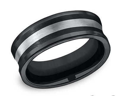 8mm Black Ceramic Band with Silver Stripe