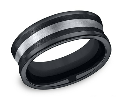 Benchmark 8mm Ceramic Comfort Fit Wedding Band with Silver Center Stripe