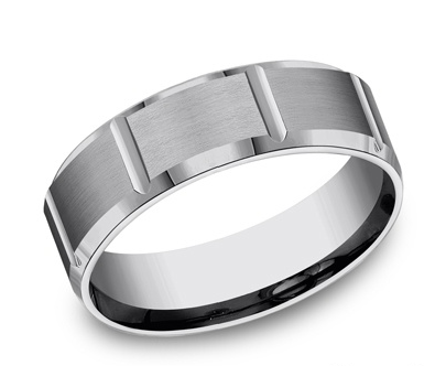 Benchmark 7mm Tungsten Comfort Fit Wedding Band with 8 Vertical Cuts and Satin Finish
