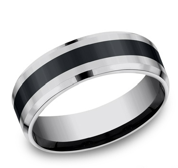 7mm BOGAN Band in Tungsten with Black Ceramic Center