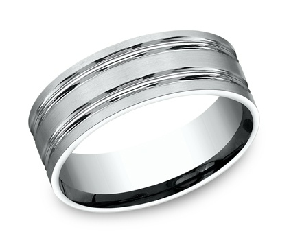 8mm 14K or Titanium Band with Double Grooves/ Satin Finish