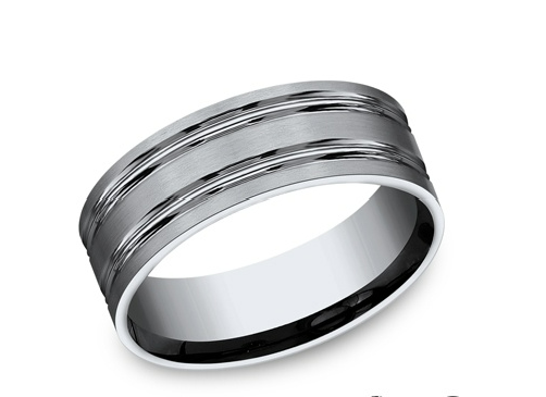8mm 14K or Titanium Band with Double Grooves/ Satin Finish